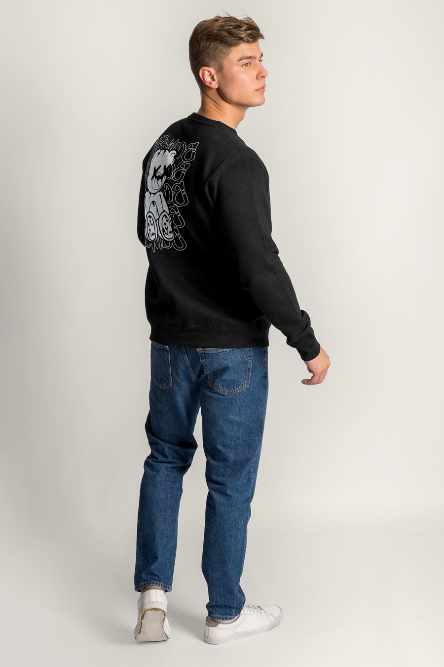 Sweatshirt in Black Color with Worldwide Teddy Print full-hedrix-sweatshirt-ai_g6_black_0271.jpg