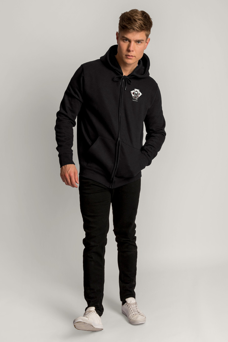 Zip-Up Hoodie in Black color with No Guts No Glory stamp full-hedrix-zippers-aa_g6_black_0112.jpg