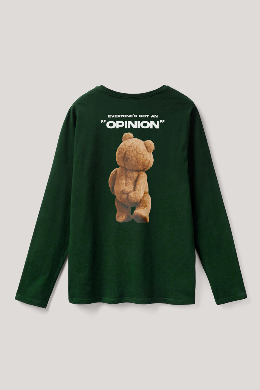 Long Sleeve T-shirt in Green Color with Everyones Got An Opinion Print full-longsleeve_back-isolated-flat-lay-aa-back_g0_green_0258.jpg