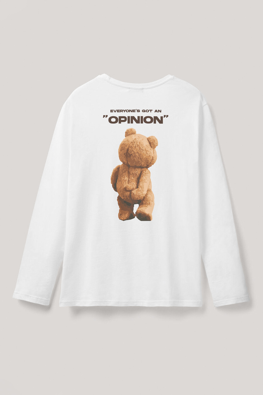 Long Sleeve T-shirt in White Color with Everyones Got An Opinion Print full-longsleeve_back-isolated-flat-lay-aa-back_g0_white_0258.jpg