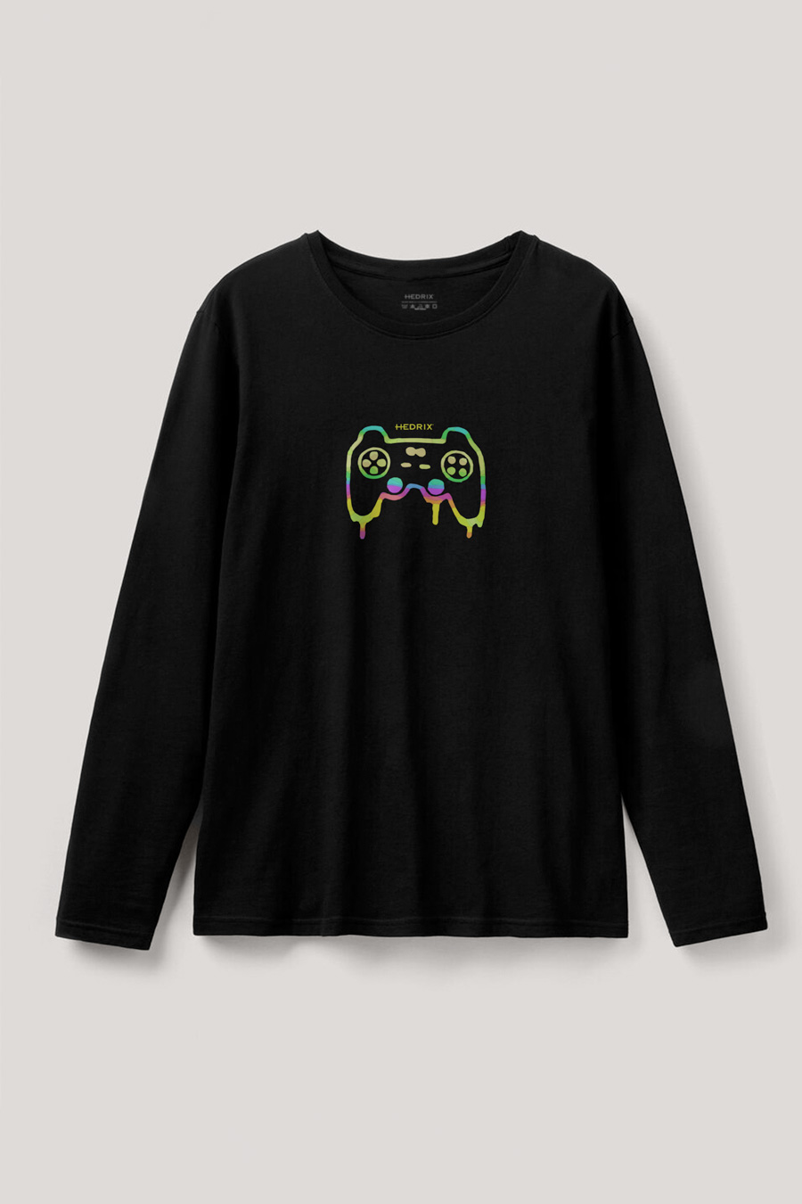 Long Sleeve T-shirt in Black Color with Gaming Vibes Print full-longsleeve_front-isolated-flat-lay-aa_g0_black_0217.jpg