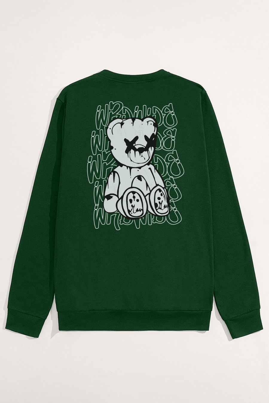 Sweatshirt in Green Color with Worldwide Teddy Print full-sweatshirt_back-isolated-flat-lay-aa-back_g0_green_0271.jpg