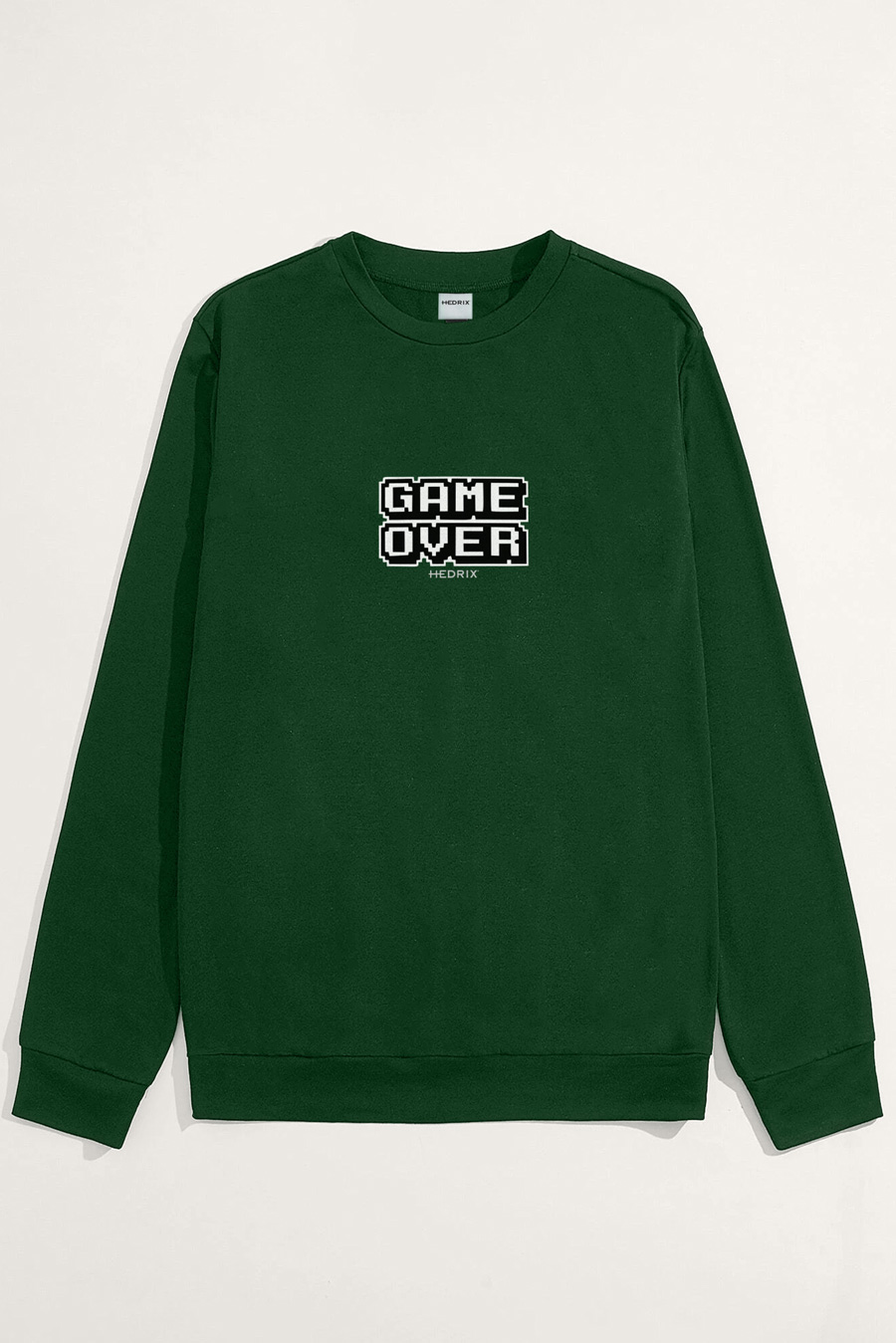 Sweatshirt in Green Color with Retro Game Over Print full-sweatshirt_front-isolated-flat-lay-aa_g0_green_0228.jpg