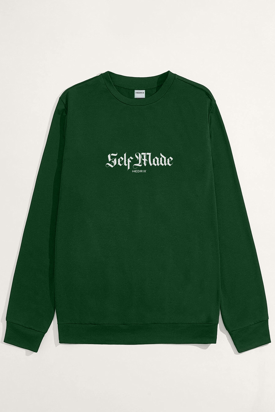 Sweatshirt in Green Color with Self Made Man Print full-sweatshirt_front-isolated-flat-lay-aa_g0_green_0235.jpg