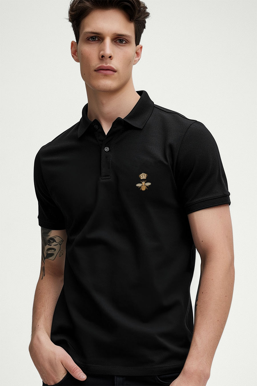Polo Shirt Slim Fit in Black Color with Bee King stamp polo-man-a-g17-front-zoom2-black-0128.jpg