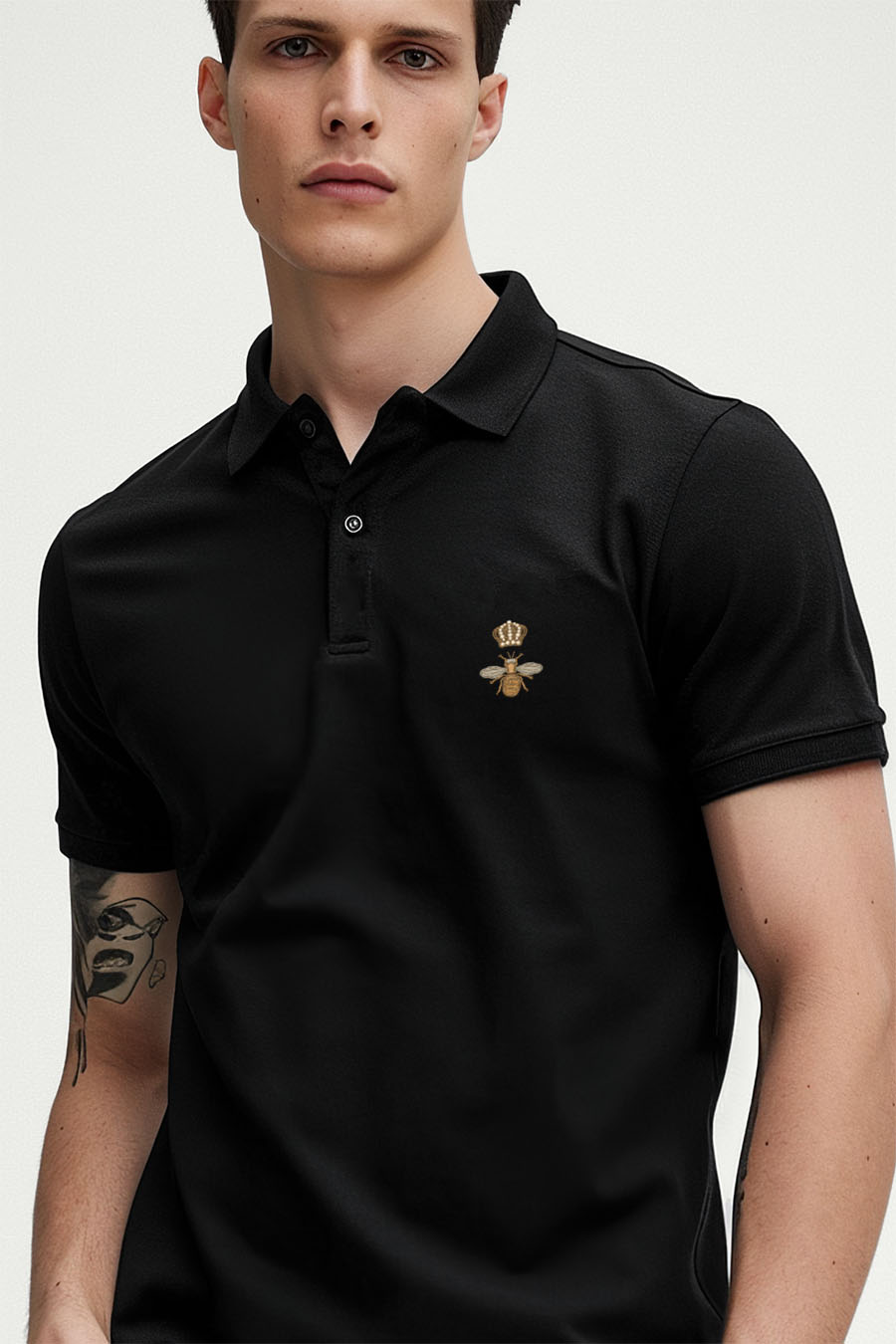 Polo Shirt Slim Fit in Black Color with Bee King stamp polo-man-a-g17-front-zoom3-black-0128.jpg