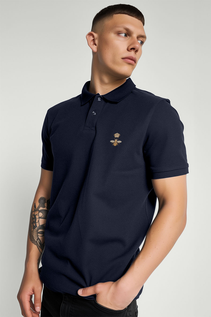 Polo Shirt Slim Fit in Blue Color with Bee King stamp polo-man-a-g28-front-zoom1-blue-0128.jpg