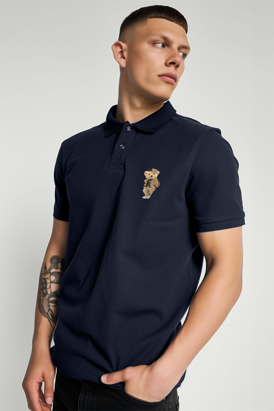 Polo Shirt Slim Fit in Blue Color with Rich Teddy stamp polo-man-a-g28-front-zoom1-blue-0164.jpg
