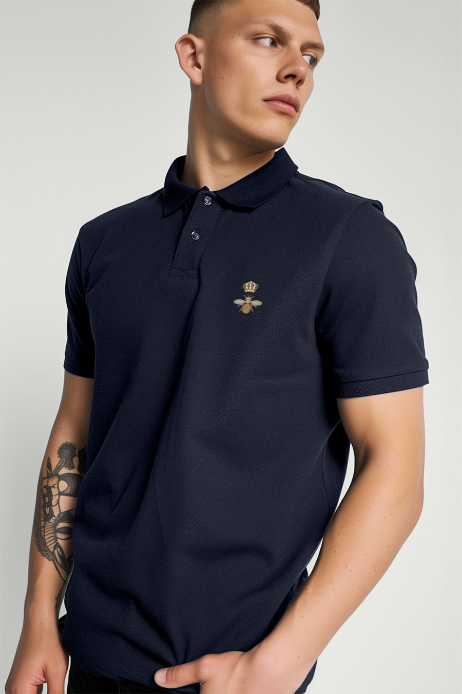 Polo Shirt Slim Fit in Blue Color with Bee King stamp polo-man-a-g28-front-zoom2-blue-0128.jpg