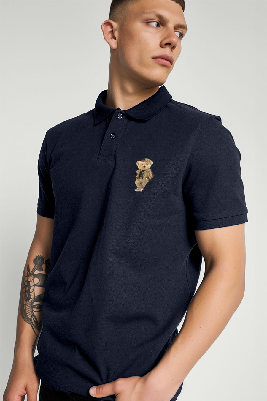 Polo Shirt Slim Fit in Blue Color with Rich Teddy stamp polo-man-a-g28-front-zoom2-blue-0164.jpg