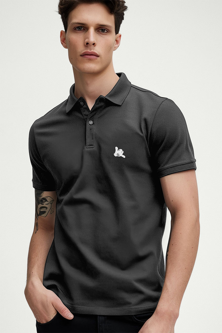 Polo Shirt Slim Fit in Iron Grey Color with Be Crazy stamp polo-man-a-g3-front-zoom2-iron_gray-0189.jpg