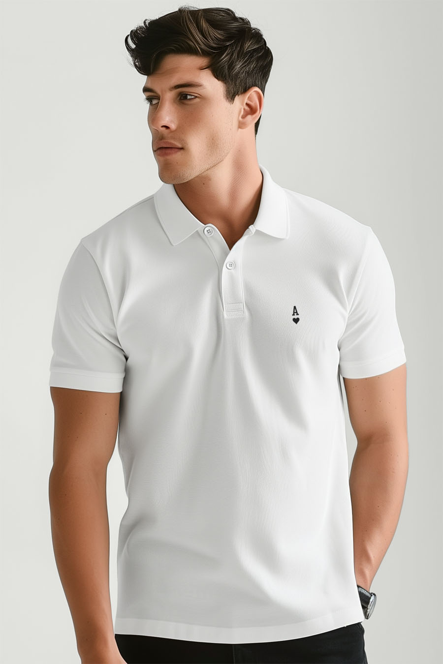 Polo Shirt Slim Fit in White Color with White Ace stamp polo-man-a-g30-front-zoom1-white-0123.jpg