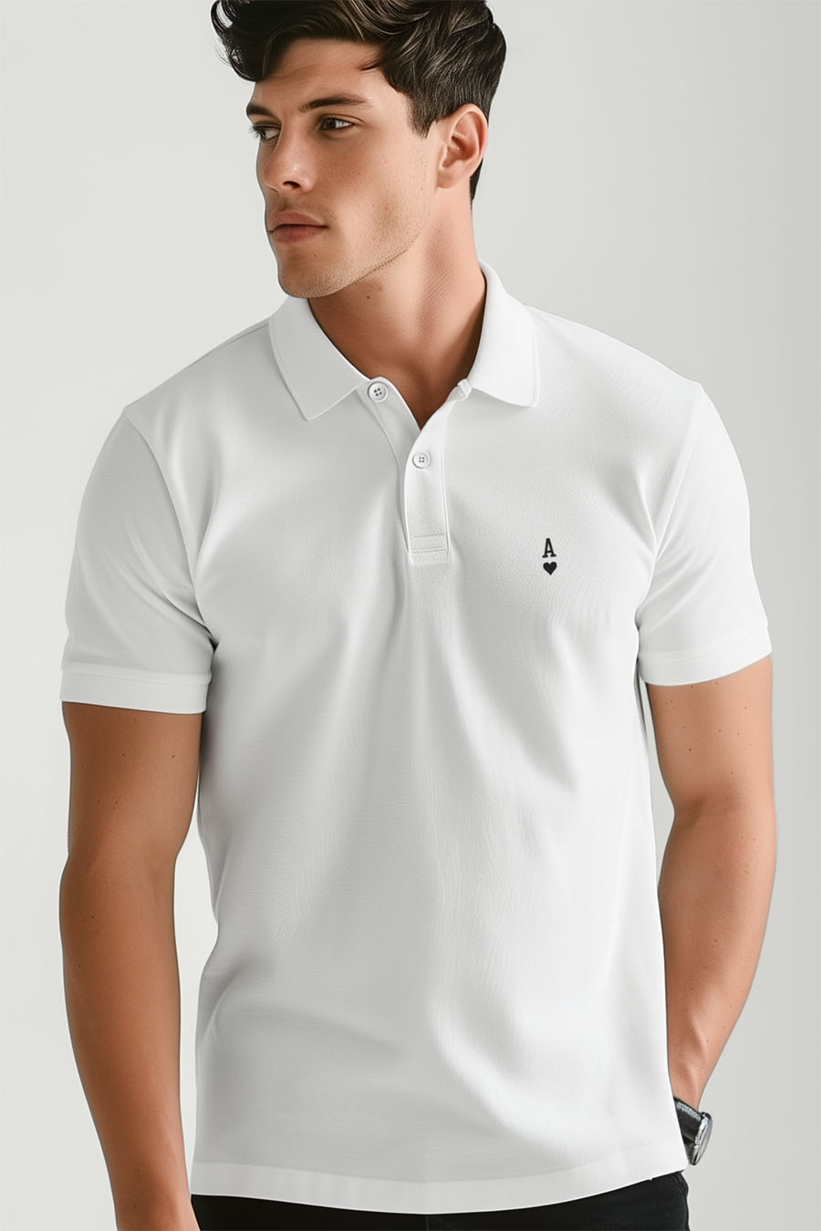 Polo Shirt Slim Fit in White Color with White Ace stamp polo-man-a-g30-front-zoom2-white-0123.jpg