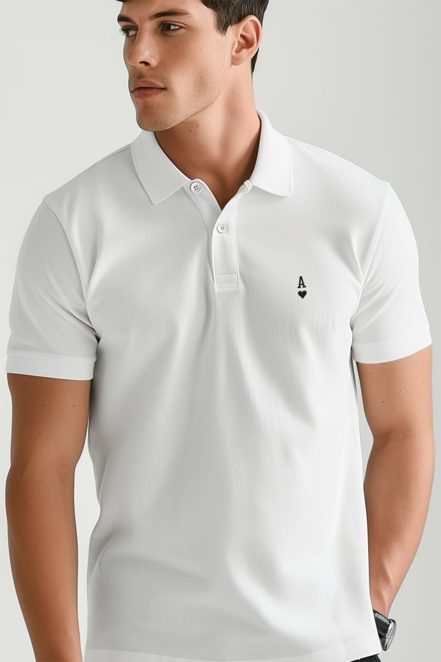Polo Shirt Slim Fit in White Color with White Ace stamp polo-man-a-g30-front-zoom3-white-0123.jpg