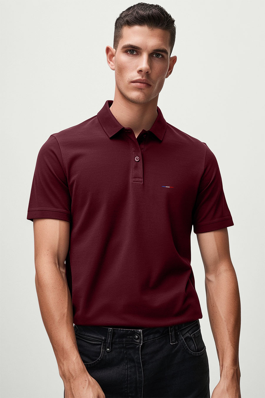 Polo Shirt Slim Fit in Bordeaux Color with French Stripe stamp polo-man-a-g5-front-zoom1-burgundy-0108.jpg