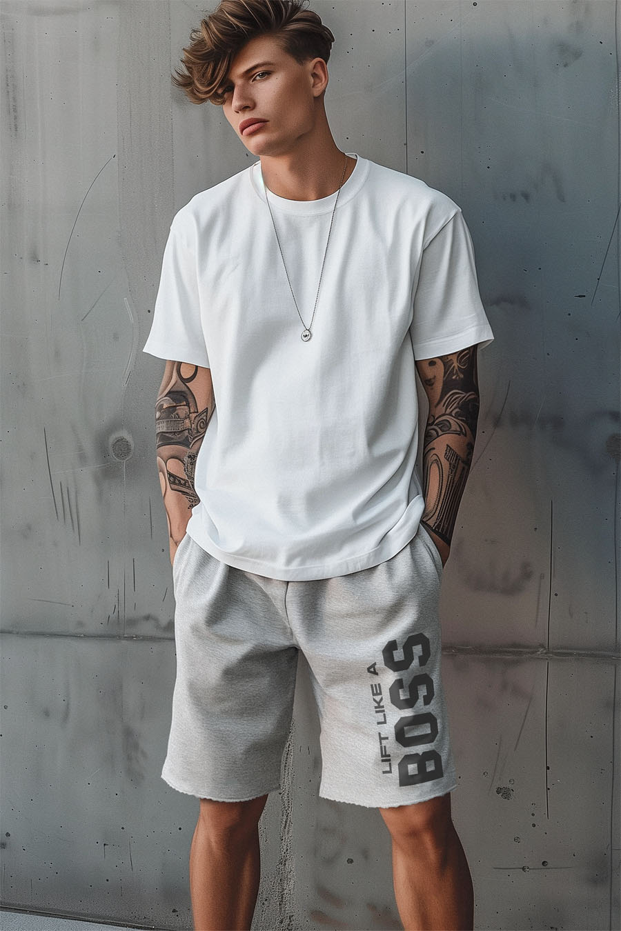 Shorts in Grey color with Lift Like A Big Boss stamp shorts-man-a-g2-front-full-grey-0189.jpg