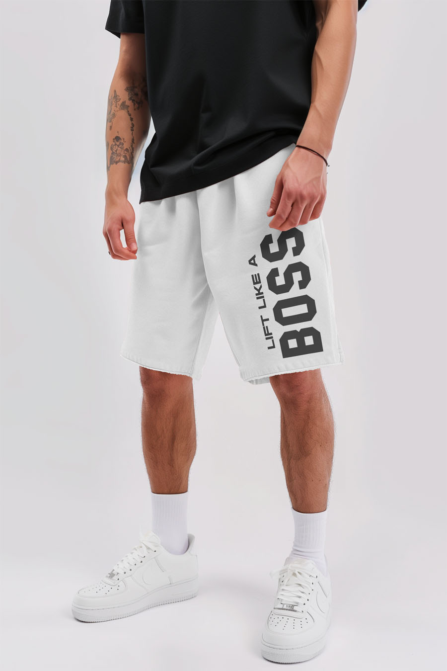 Shorts in White color with Lift Like A Big Boss stamp shorts-man-a-g4-front-full-white-0189.jpg