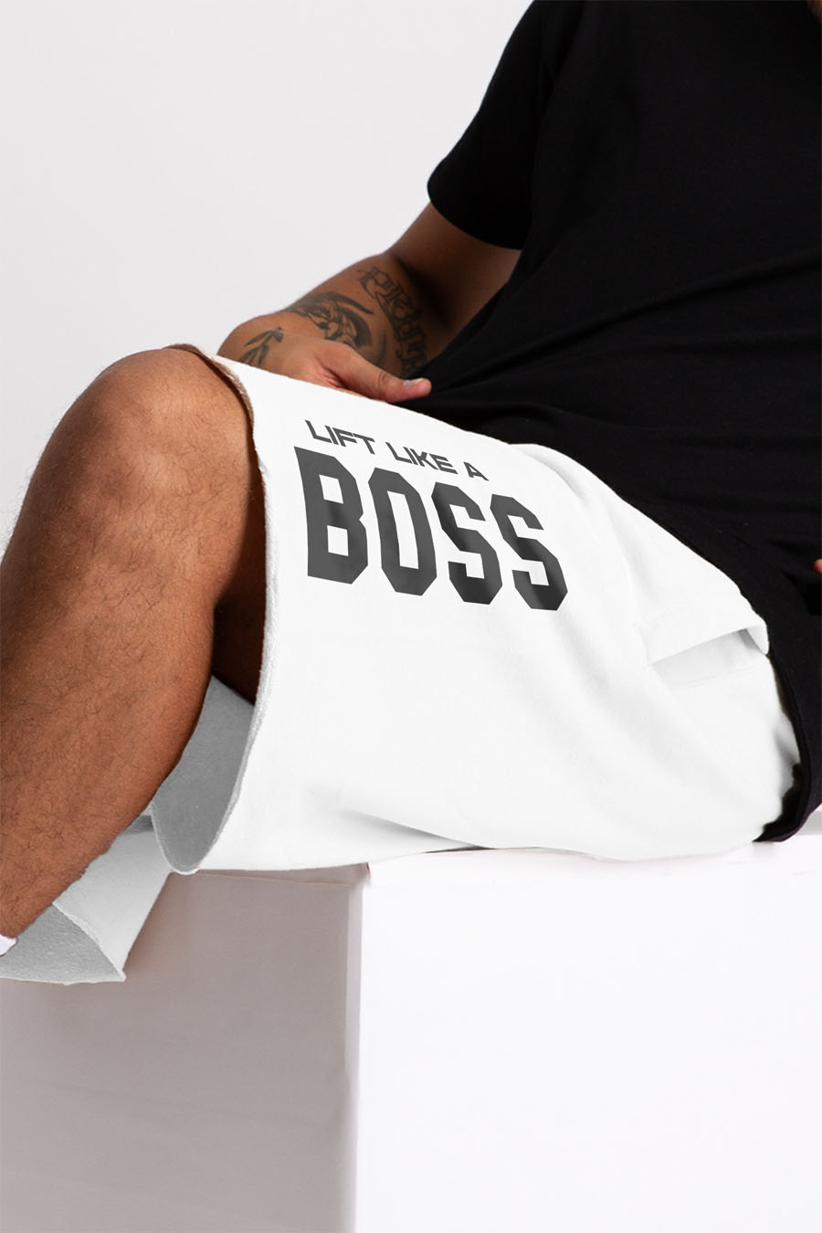 Shorts in White color with Lift Like A Big Boss stamp shorts-man-a-g4-front-zoom2-white-0189.jpg