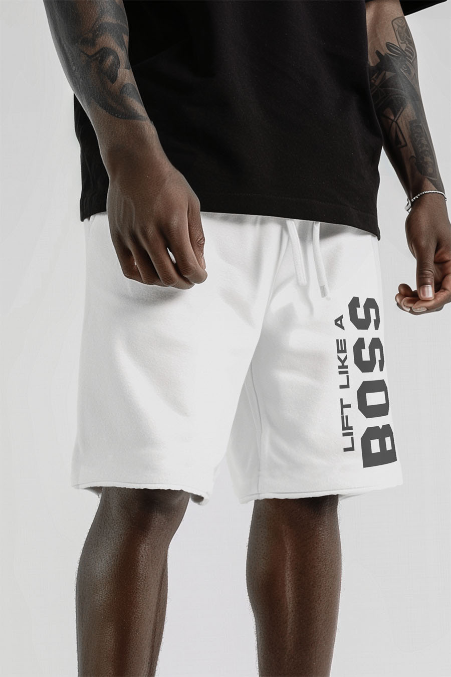 Shorts in White color with Lift Like A Big Boss stamp shorts-man-a-g4-front-zoom3-white-0189.jpg
