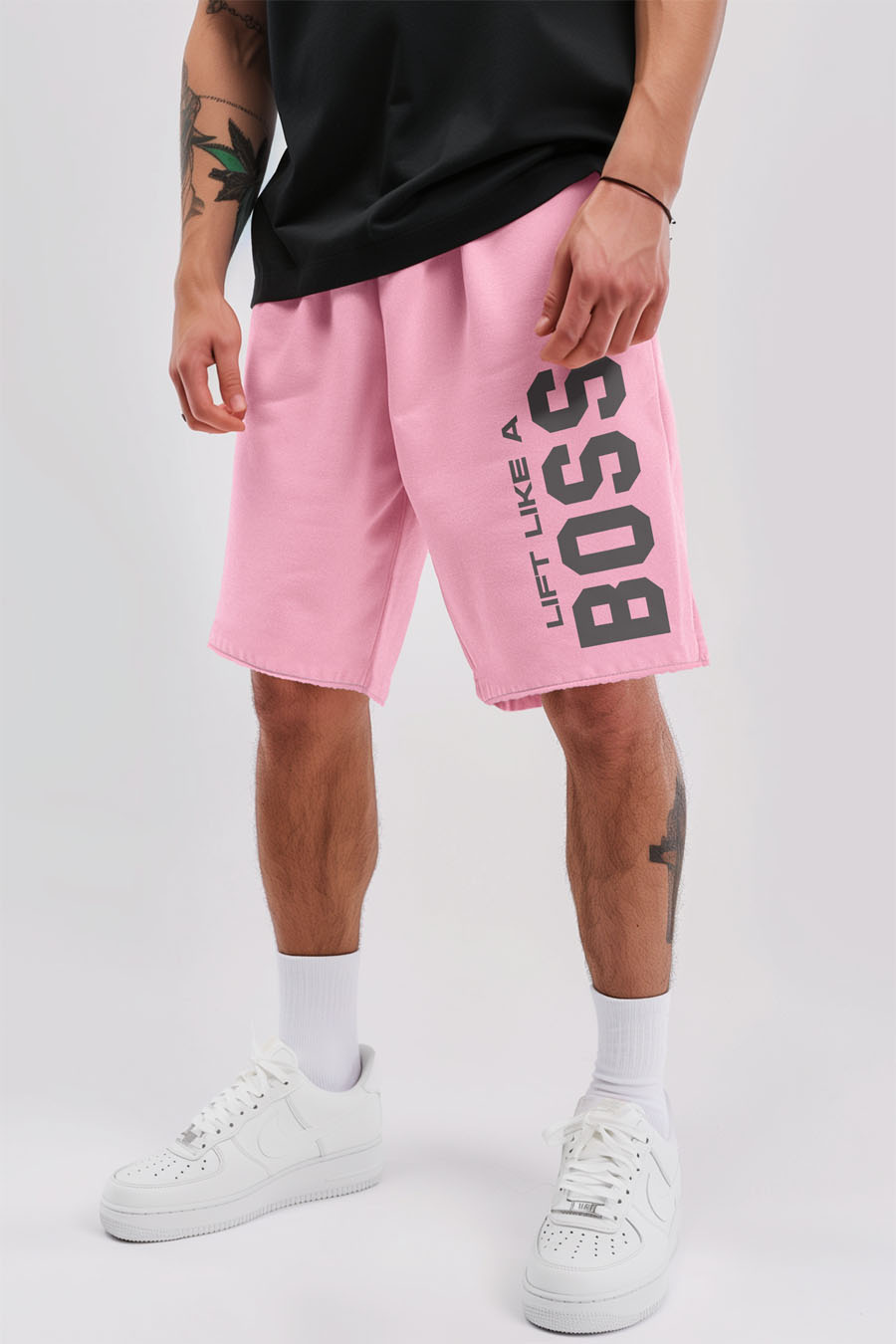Shorts in Pink color with Lift Like A Big Boss stamp shorts-man-a-g6-front-full-pink-0189.jpg