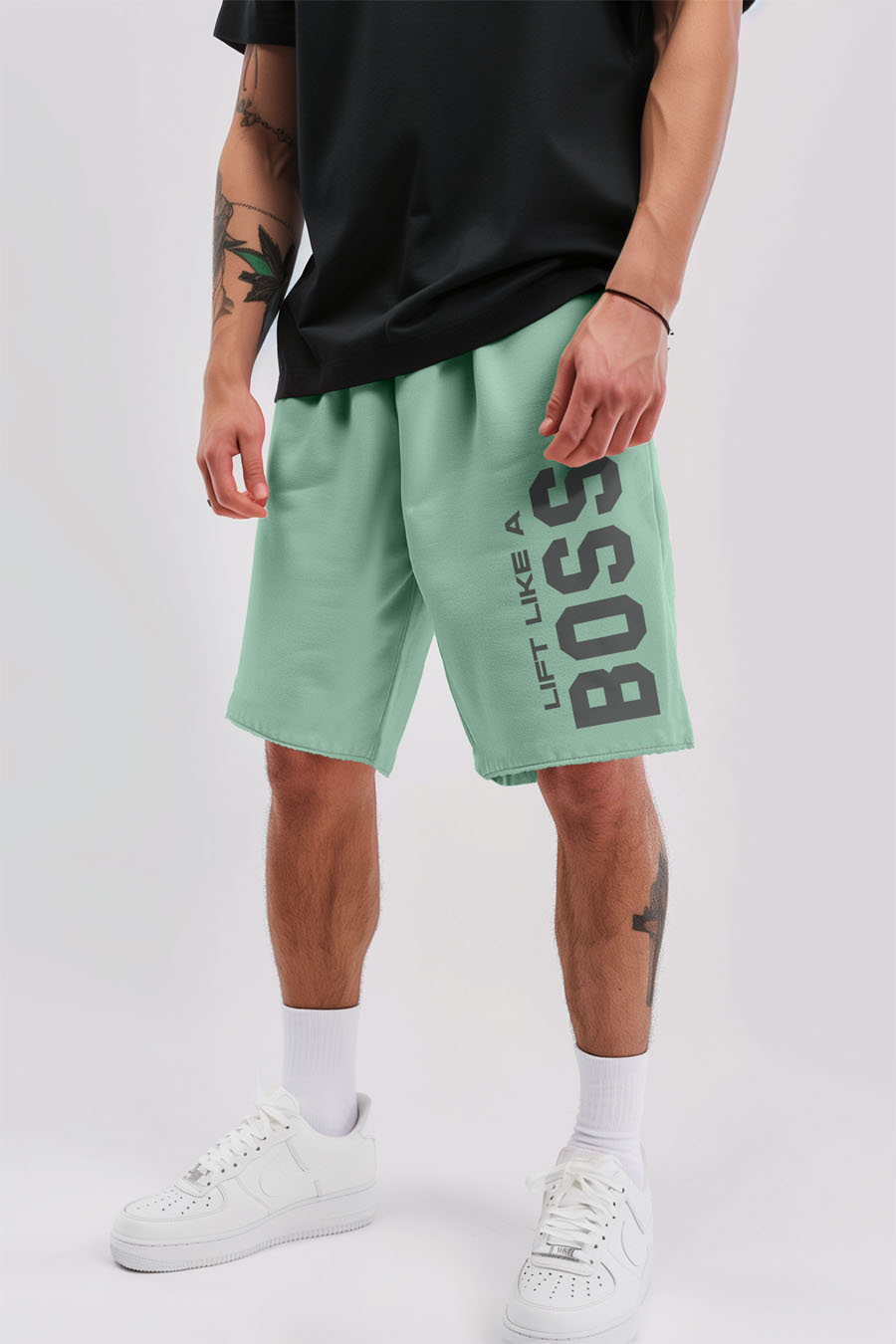 Shorts in Light Green color with Lift Like A Big Boss stamp shorts-man-a-g7-front-full-light_green-0189.jpg