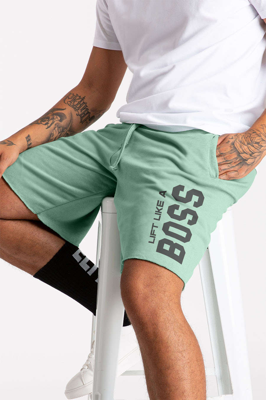 Shorts in Light Green color with Lift Like A Big Boss stamp shorts-man-a-g7-front-zoom1-light_green-0189.jpg