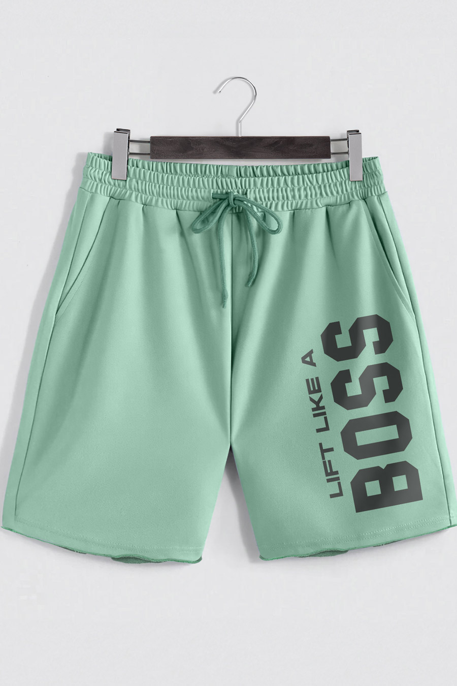 Shorts in Light Green color with Lift Like A Big Boss stamp shorts-man-a-isolated-front-zoom2-light_green-0189.jpg