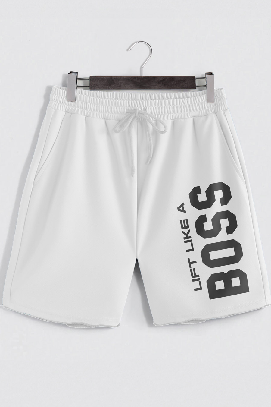 Shorts in White color with Lift Like A Big Boss stamp shorts-man-a-isolated-front-zoom2-white-0189.jpg