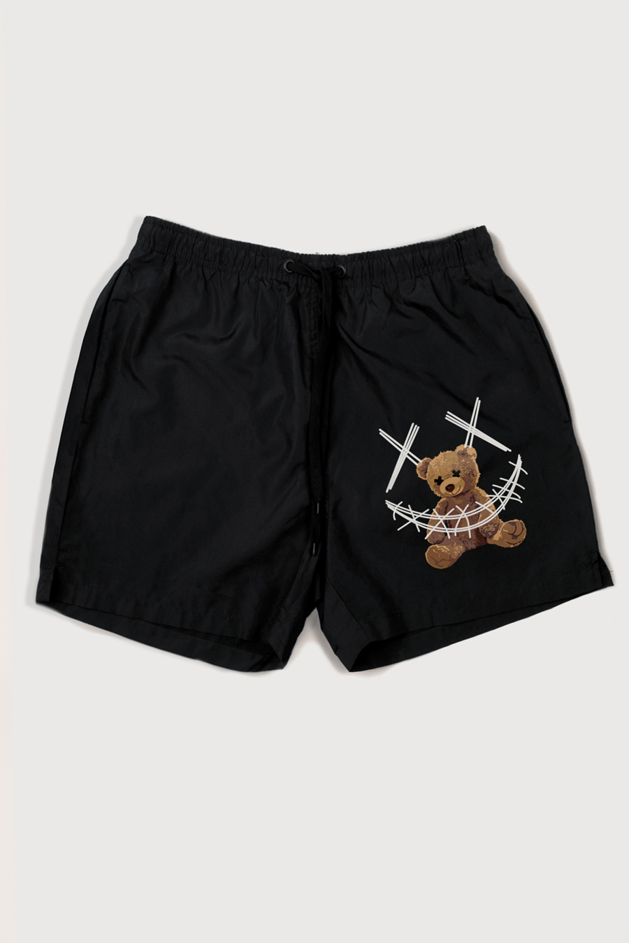 Swimming Shorts in Black Color with Stand Out Teddy Print swimwear-a-isolated-front-full-black-1156.jpg