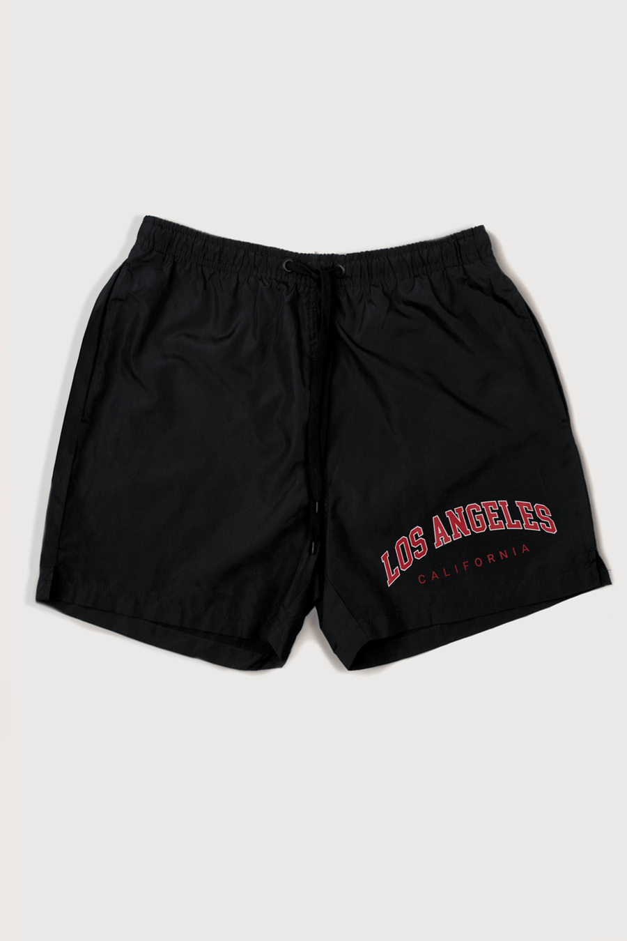 Swimming Shorts in Black Color with Red Los Angeles Print swimwear-a-isolated-front-full-black-1169.jpg