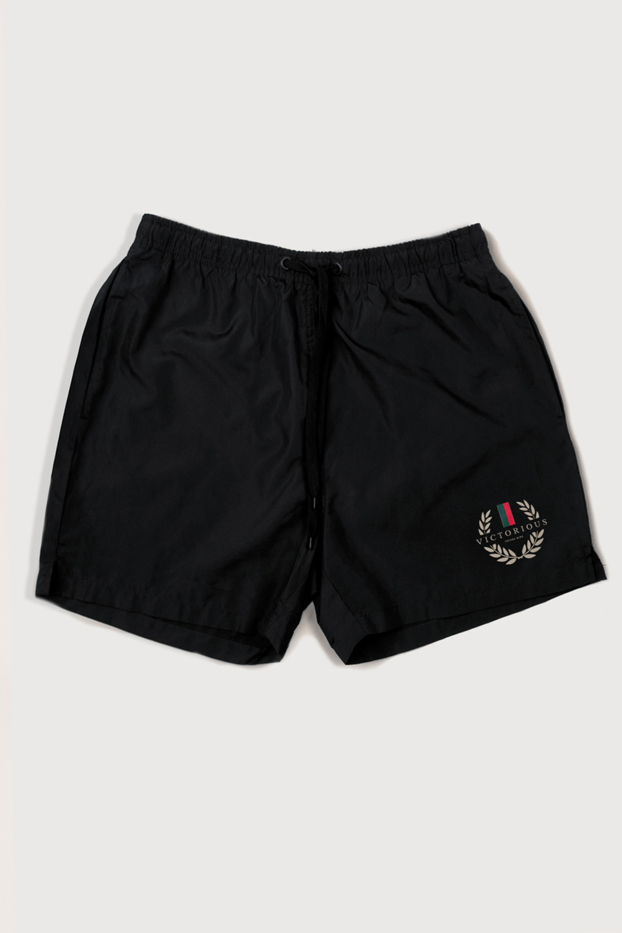 Swimming Shorts in Black Color with Victorious Print swimwear-a-isolated-front-full-black-1207.jpg