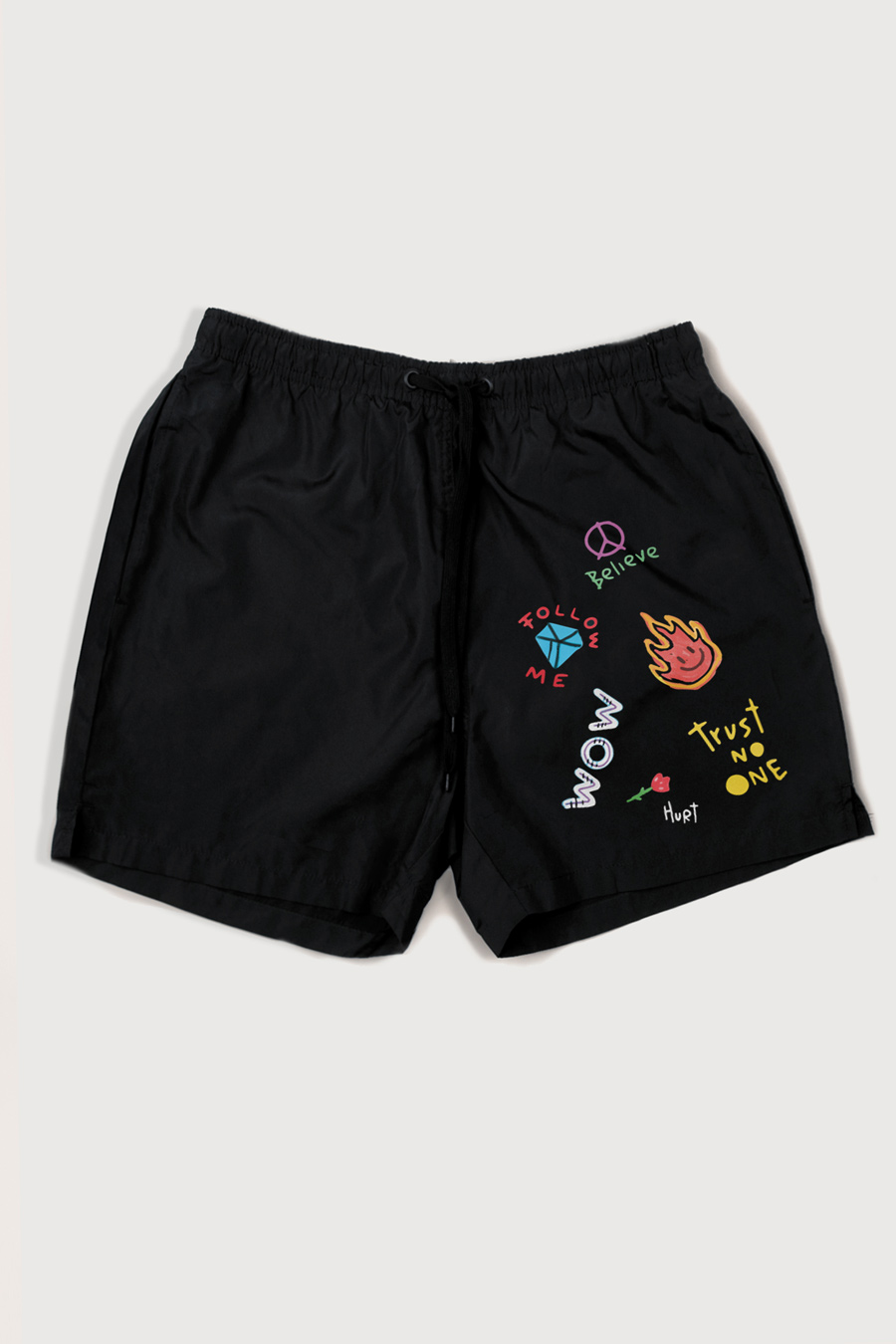 Swimming Shorts in Black Color with Wow Believe Me Print swimwear-a-isolated-front-full-black-1209.jpg