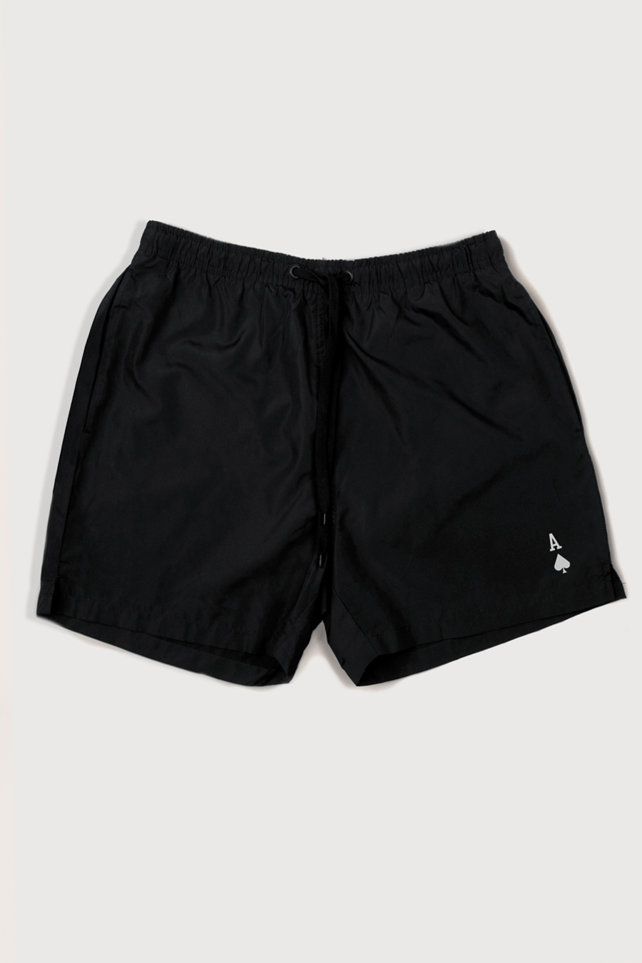 Swimming Shorts in Black Color with Black Ace Print swimwear-a-isolated-front-full-black-1236.jpg