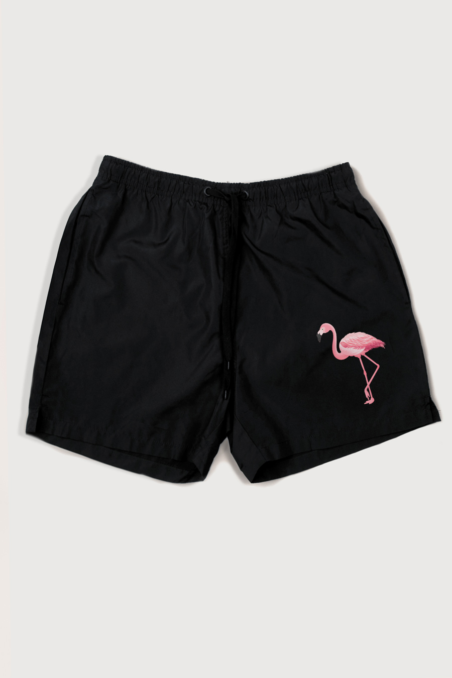 Swimming Shorts in Black Color with Mad Flamingo Print swimwear-a-isolated-front-full-black-1276.jpg