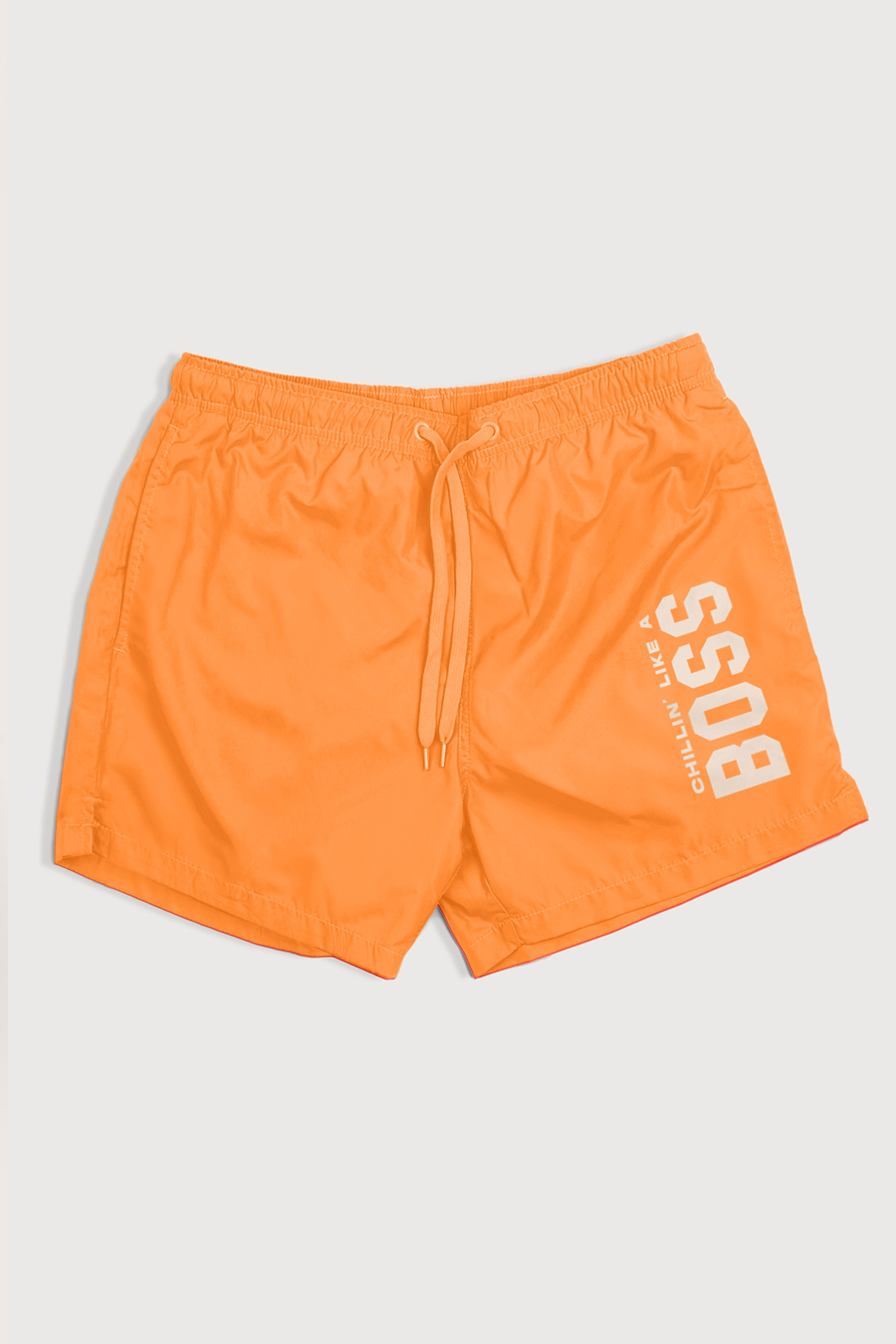 Swimming Shorts in Orange Color with Chillin Like A Boss Print swimwear-a-isolated-front-full-orange-1250.jpg