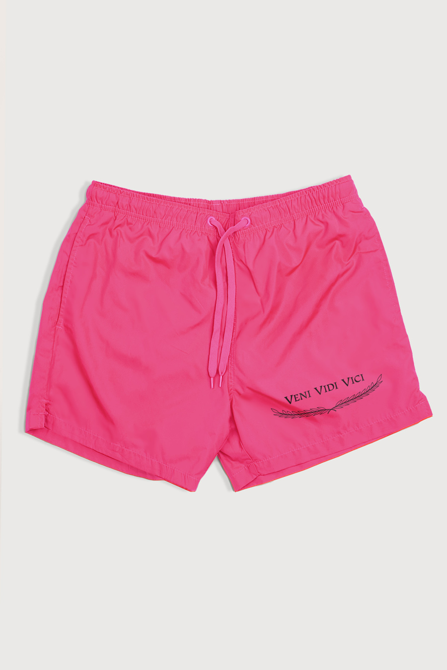 Swimming Shorts in Pink Color with Veni Vidi Vici Print swimwear-a-isolated-front-full-pink-1244.jpg