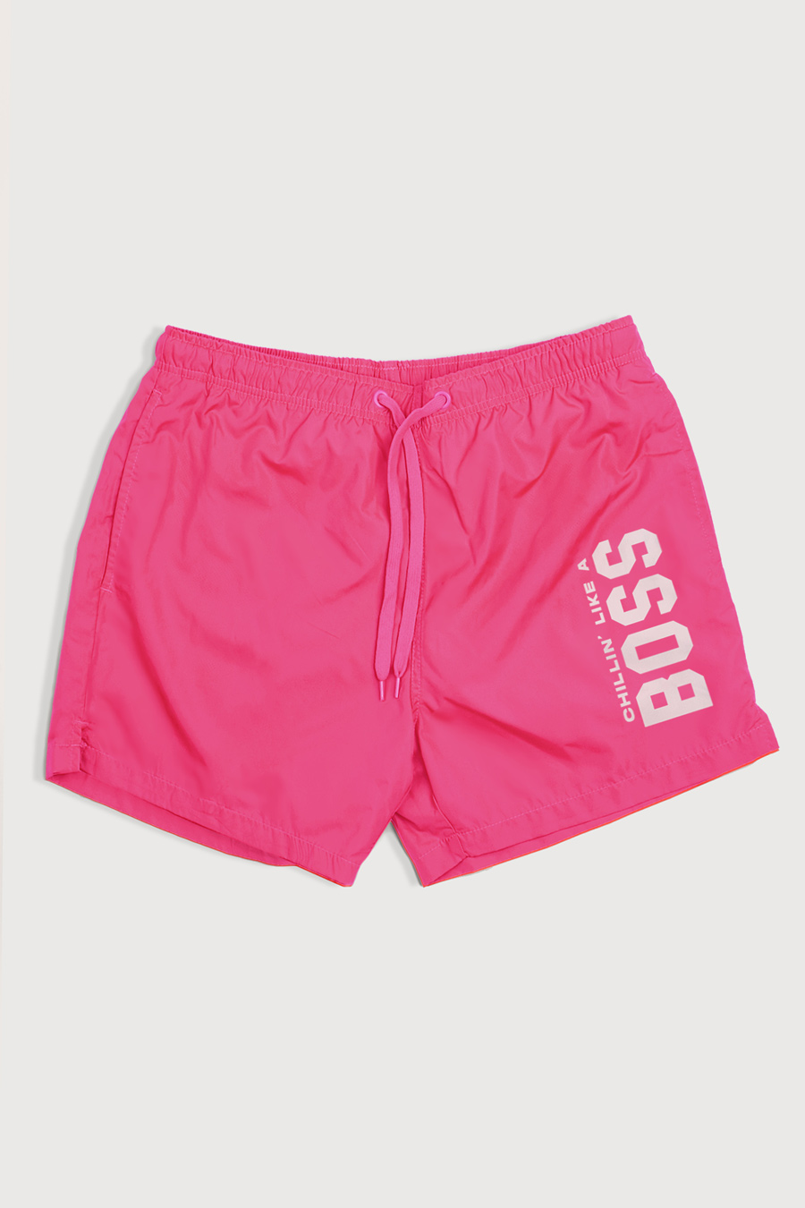 Swimming Shorts in Pink Color with Chillin Like A Boss Print swimwear-a-isolated-front-full-pink-1250.jpg