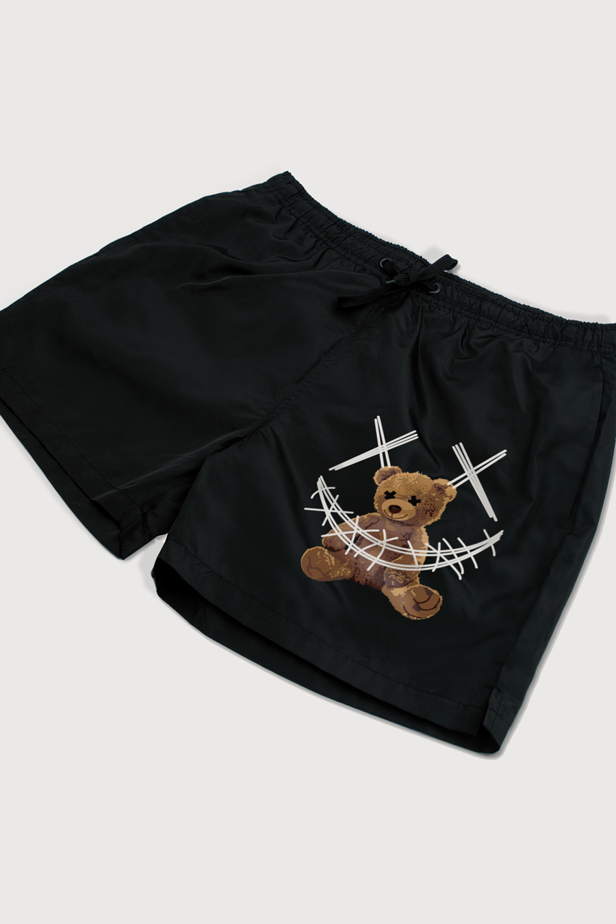 Swimming Shorts in Black Color with Stand Out Teddy Print swimwear-a-isolated-front-zoom1-black-1156.jpg
