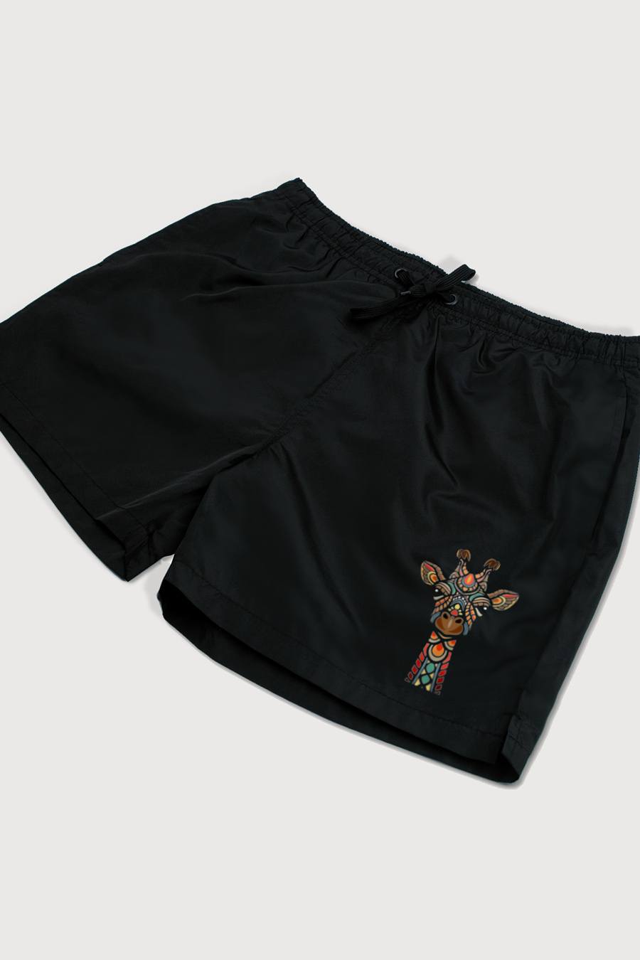 Swimming Shorts in Black Color with Giraffe Mosaic Print swimwear-a-isolated-front-zoom1-black-1164.jpg