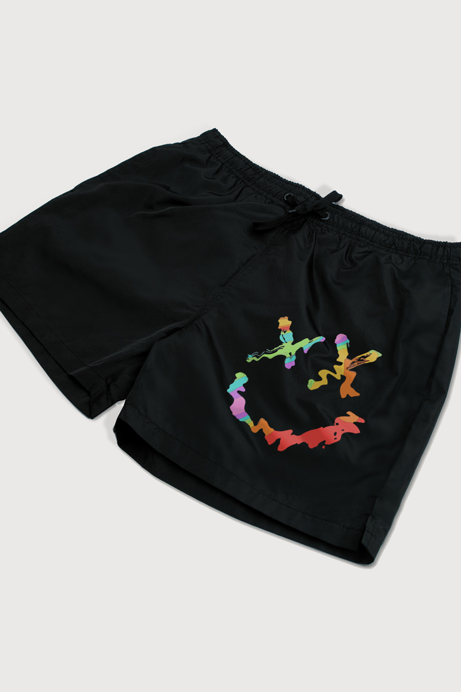 Swimming Shorts in Black Color with Neon Smiley Face Print swimwear-a-isolated-front-zoom1-black-1180.jpg