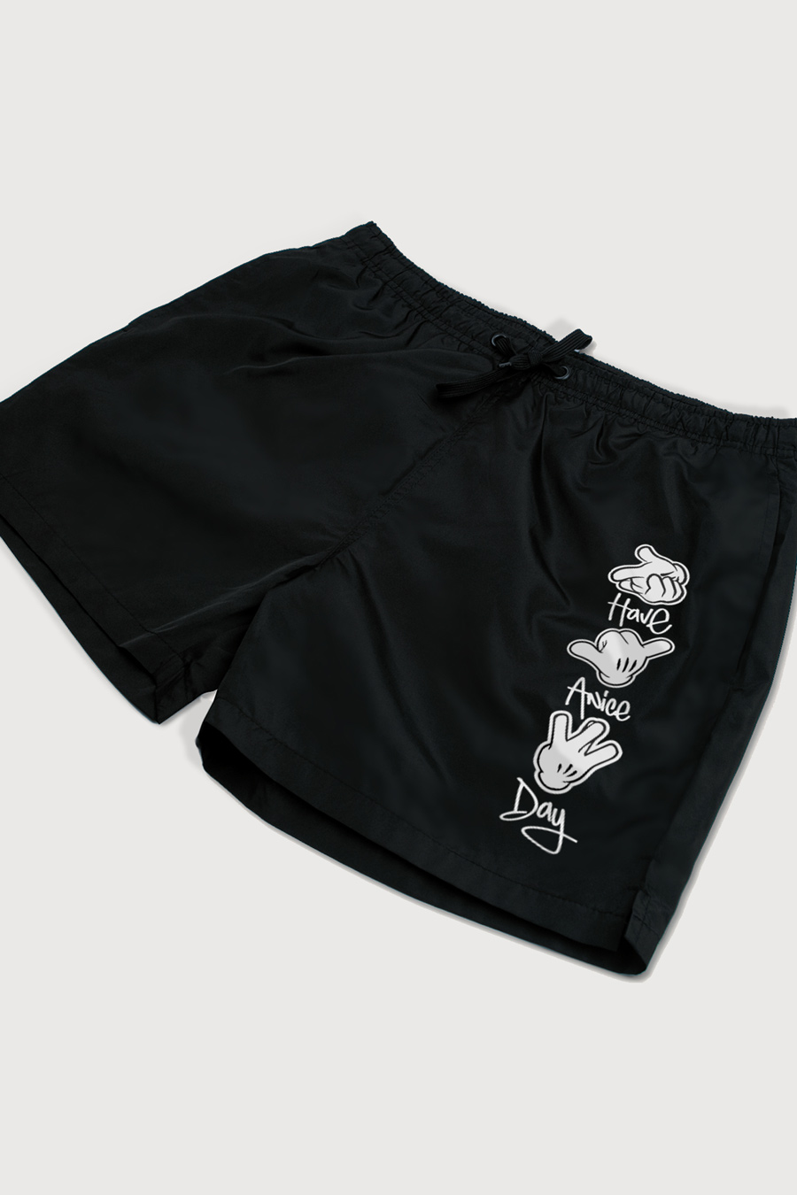 Swimming Shorts in Black Color with Have A Nice Day Print swimwear-a-isolated-front-zoom1-black-1183.jpg