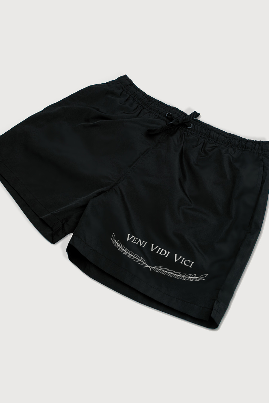 Swimming Shorts in Black Color with Veni Vidi Vici Print swimwear-a-isolated-front-zoom1-black-1244.jpg