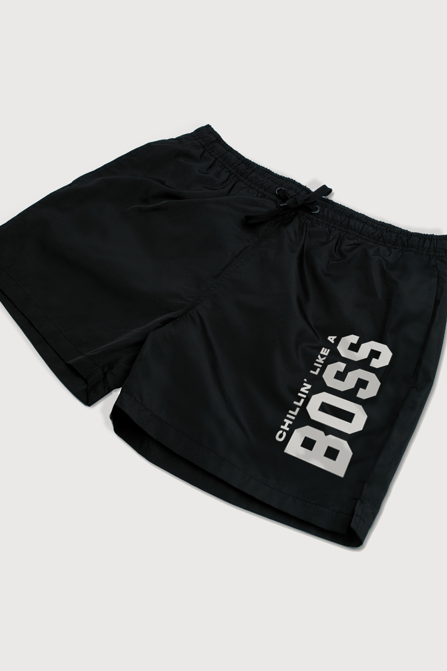 Swimming Shorts in Black Color with Chillin Like A Boss Print swimwear-a-isolated-front-zoom1-black-1250.jpg