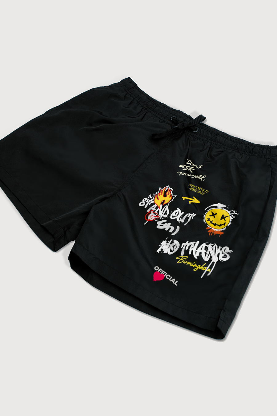 Swimming Shorts in Black Color with Crazy Smiley Print swimwear-a-isolated-front-zoom1-black-1286.jpg