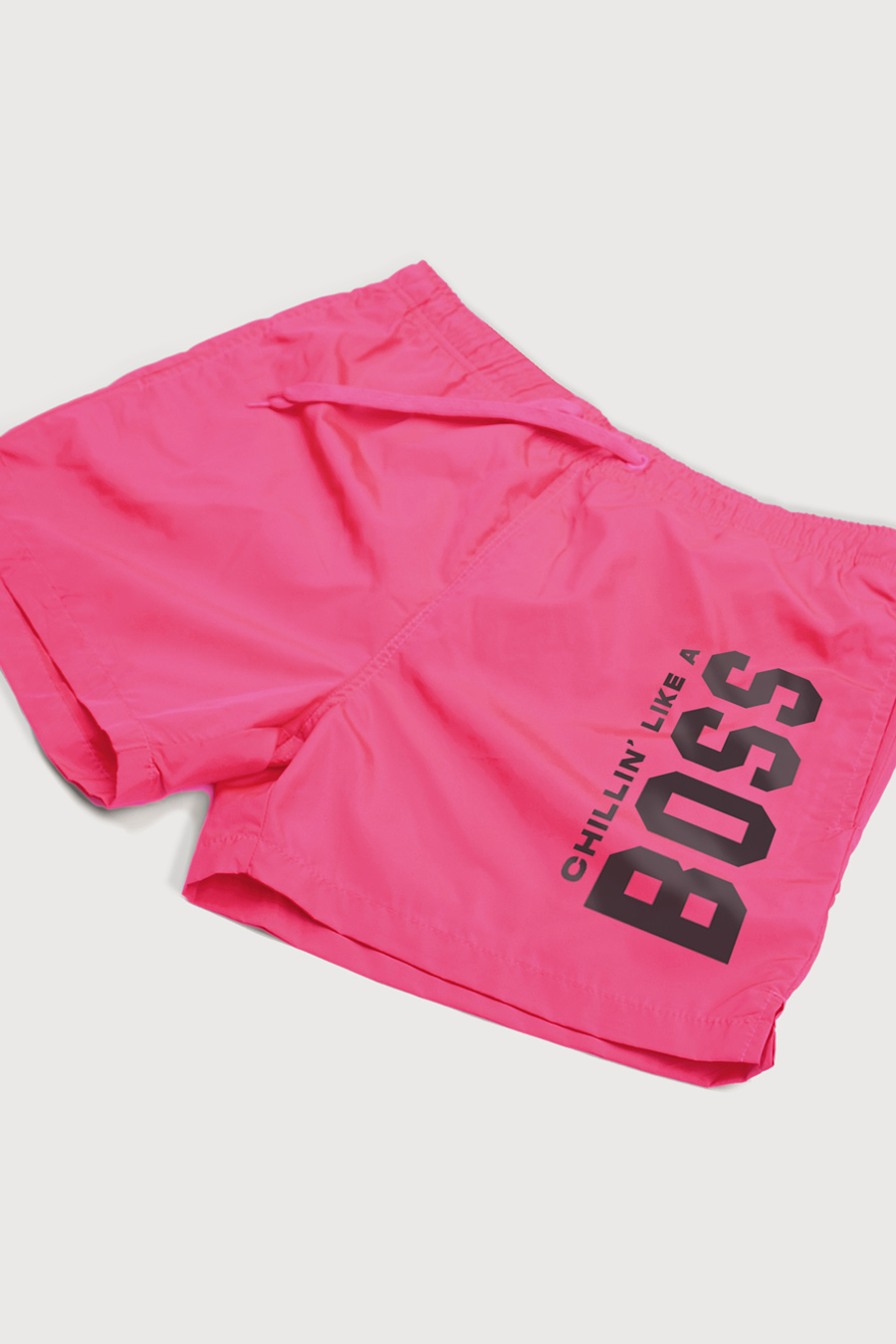 Swimming Shorts in Pink Color with Chillin Like A Big Boss Print swimwear-a-isolated-front-zoom1-pink-1189.jpg