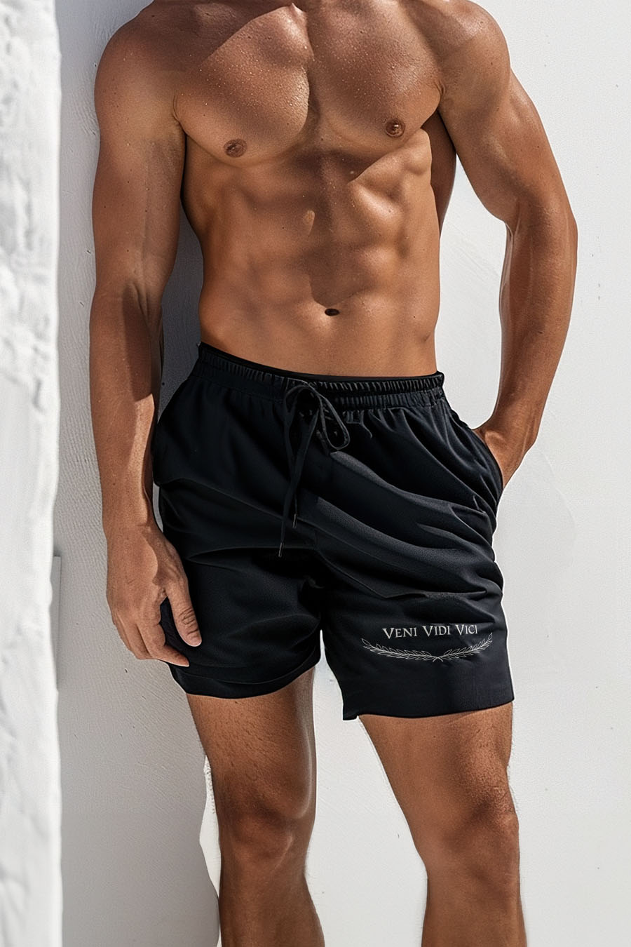 Swimming Shorts in Black Color with Veni Vidi Vici Print swimwear-man-a-g1-front-zoom2-black-1244.jpg