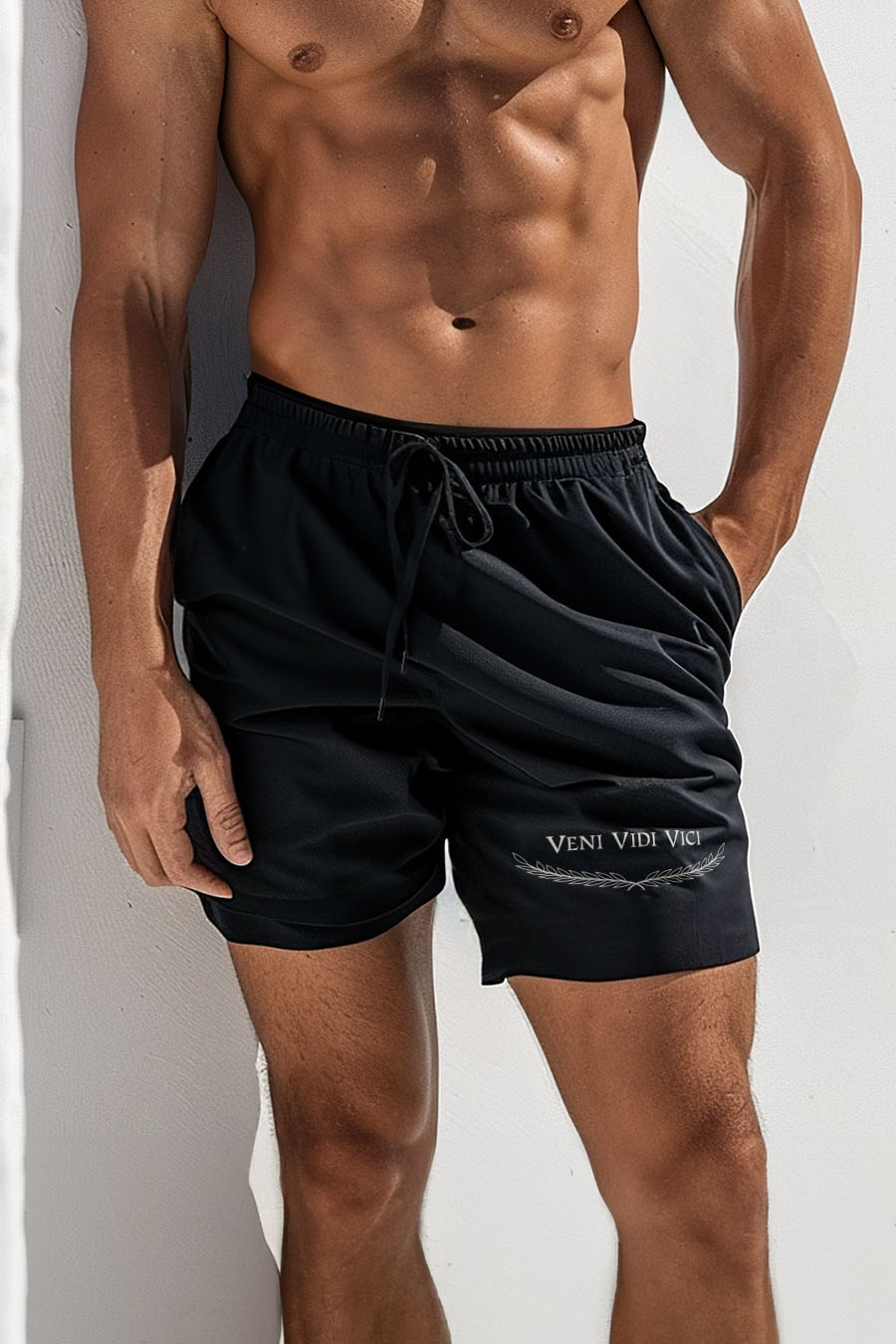 Swimming Shorts in Black Color with Veni Vidi Vici Print swimwear-man-a-g1-front-zoom3-black-1244.jpg