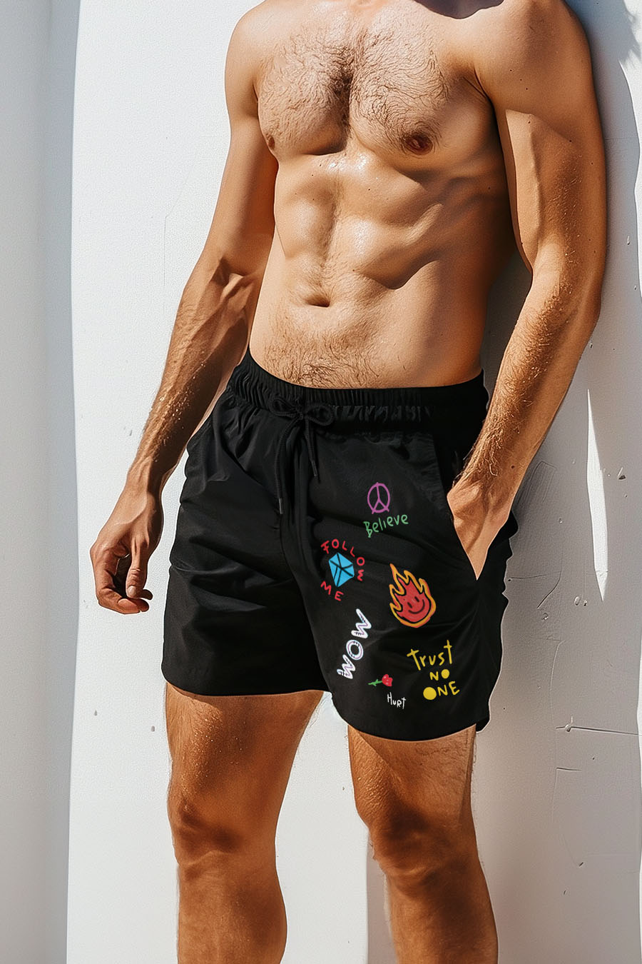 Swimming Shorts in Black Color with Wow Believe Me Print swimwear-man-a-g10-front-zoom2-black-1209.jpg