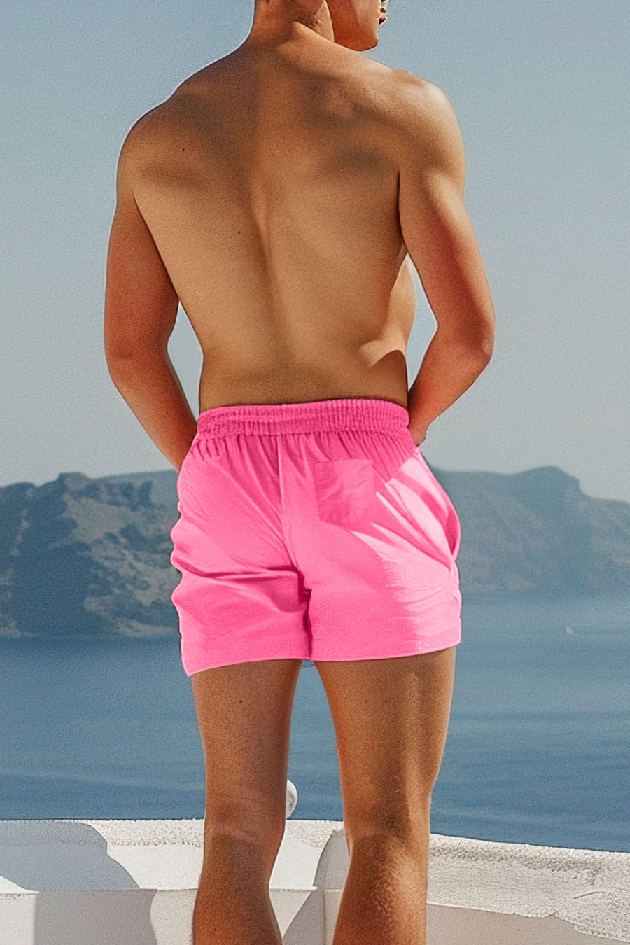 Swimming Shorts in Pink Color with Minimal Gaming Print swimwear-man-a-g43-back-full-pink-no_stamp.jpg