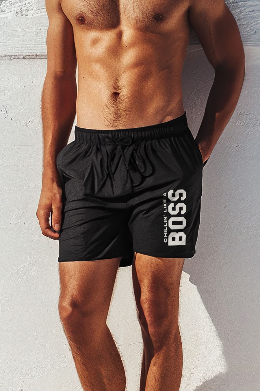 Swimming Shorts in Black Color with Chillin Like A Boss Print swimwear-man-a-g6-front-zoom3-black-1250.jpg